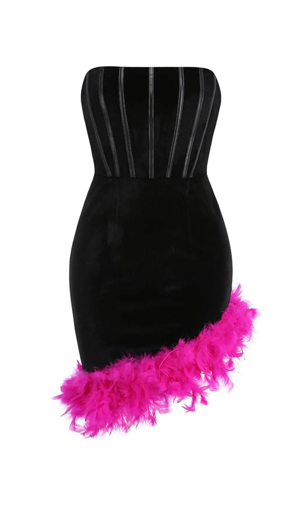 Fashionslee Women Feather Corset Minii Dress In Black