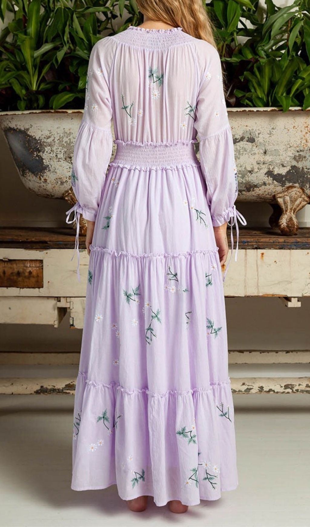 Fashionslee Women Kamalani Purple Flower Embroidery Maxi Dress