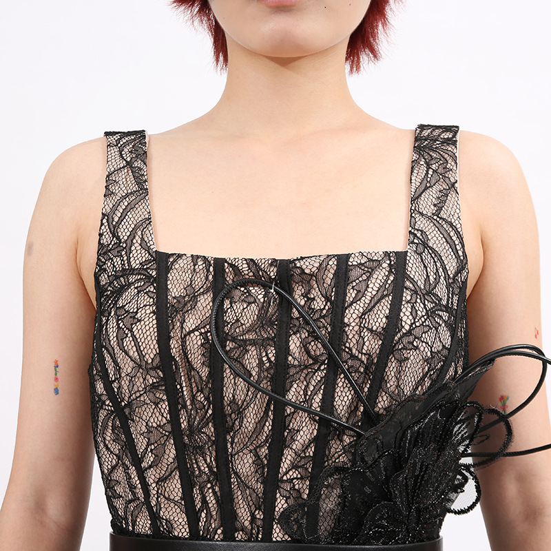 7f542bbcb454942a1b9b90d10696a5f3.jpg Fashionslee Women Frenchie Black Lace Flower Midi Dress