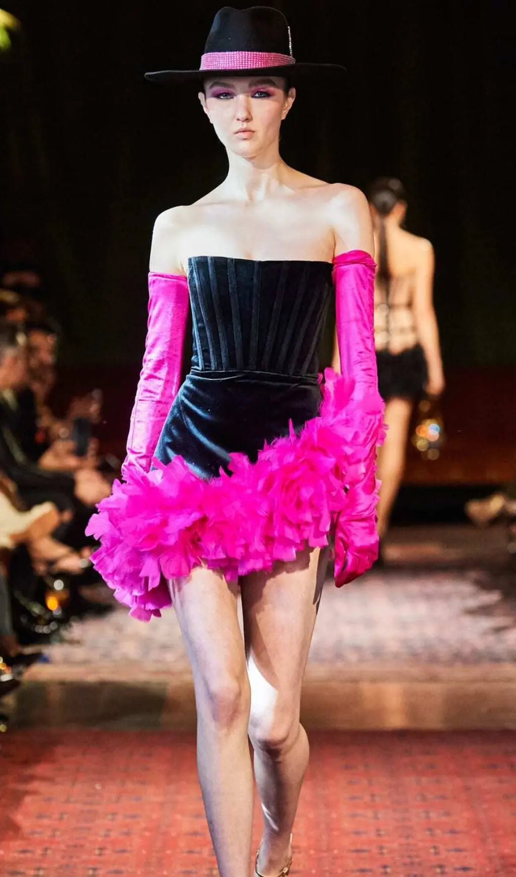 Fashionslee Women Feather Corset Minii Dress In Black