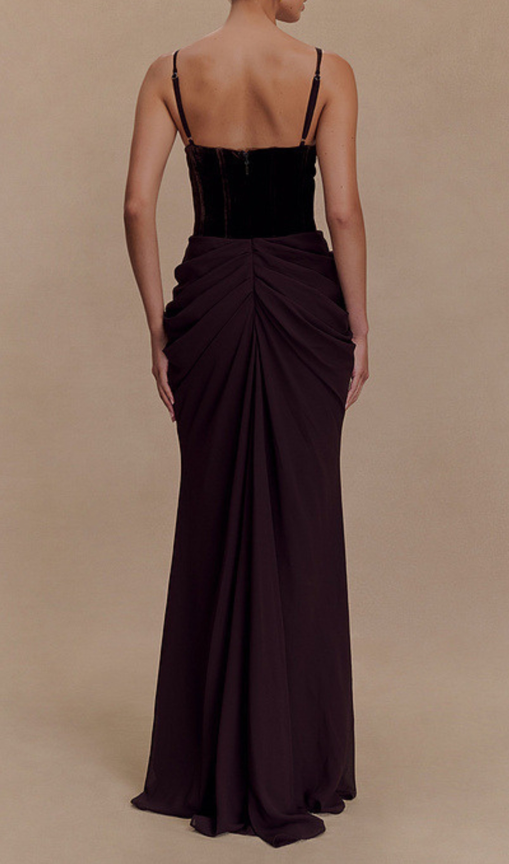 Fashionslee Women Dericia Velvet Bustier Draped Maxi Dress