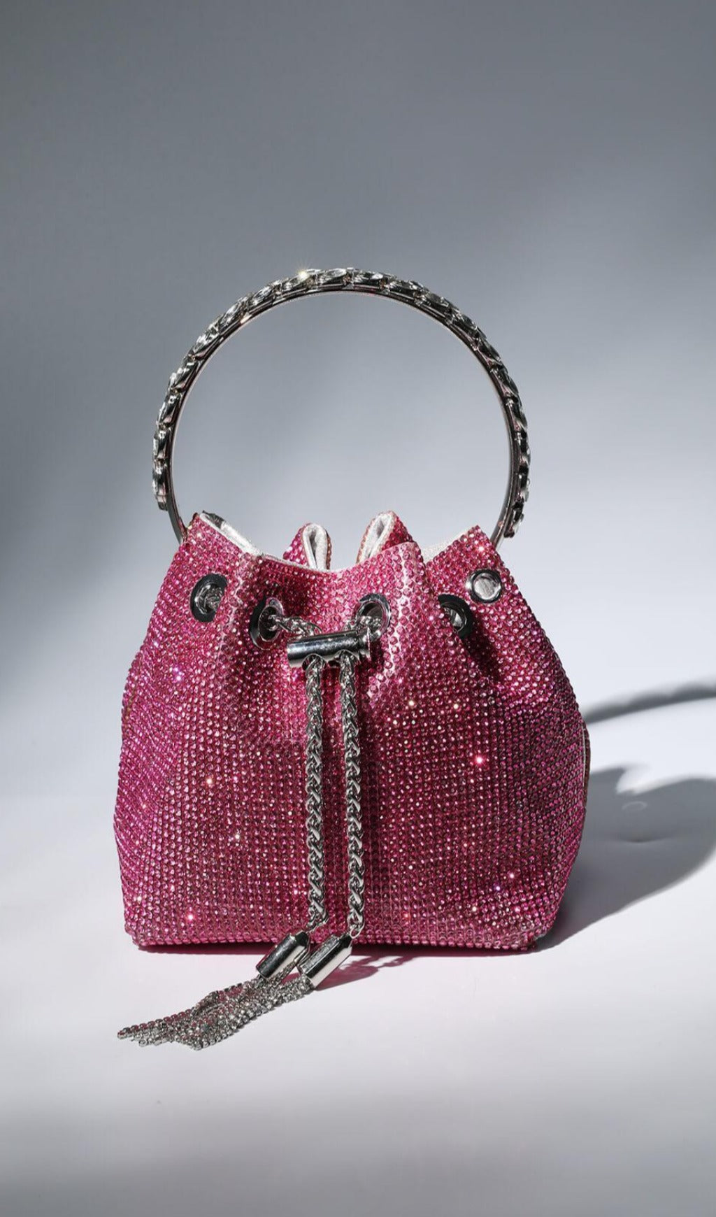Fashionslee Women Crystal Embellished Bucket Bag In Hot Pink
