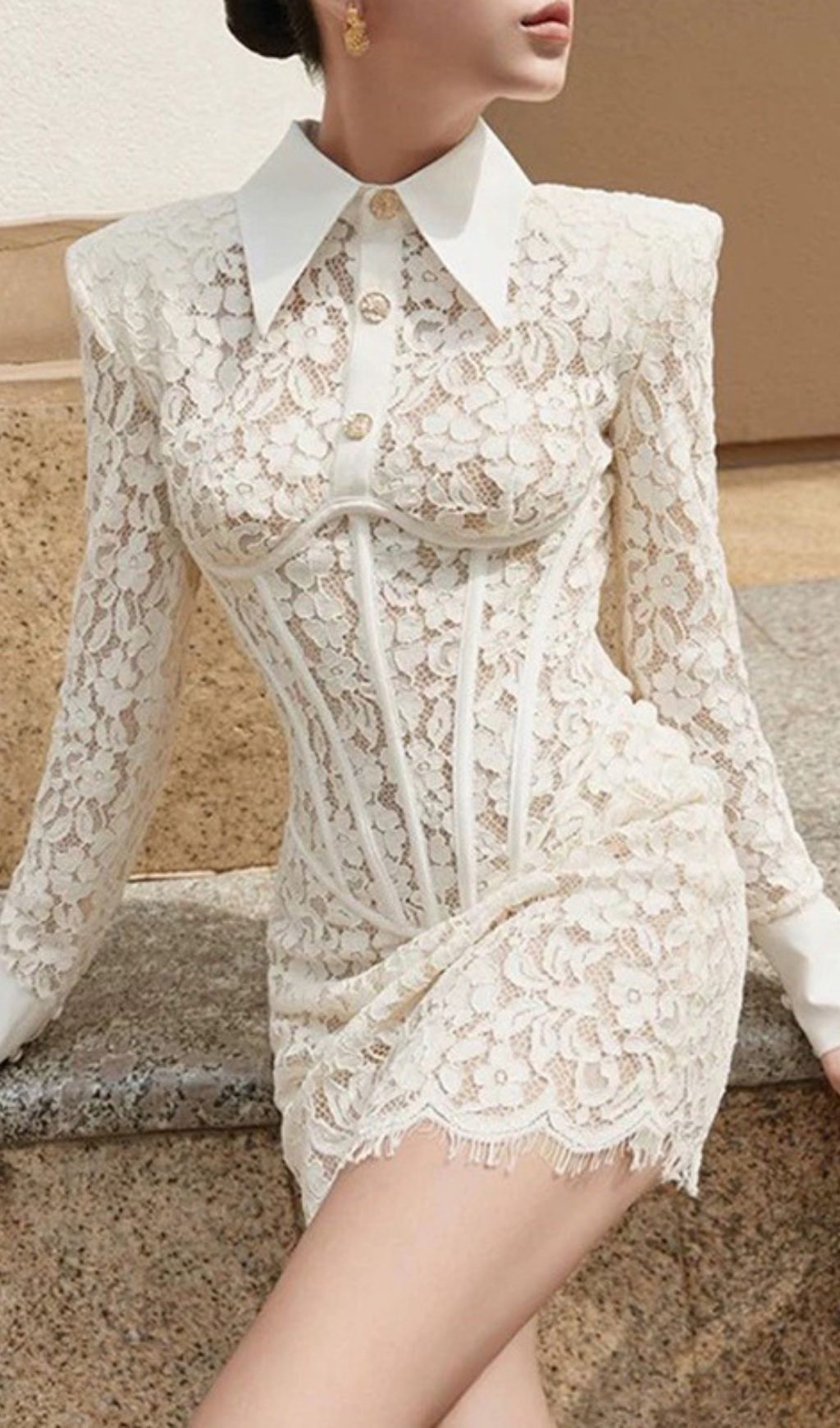 Fashionslee Women Kaley White Lace Corset Mini Dress