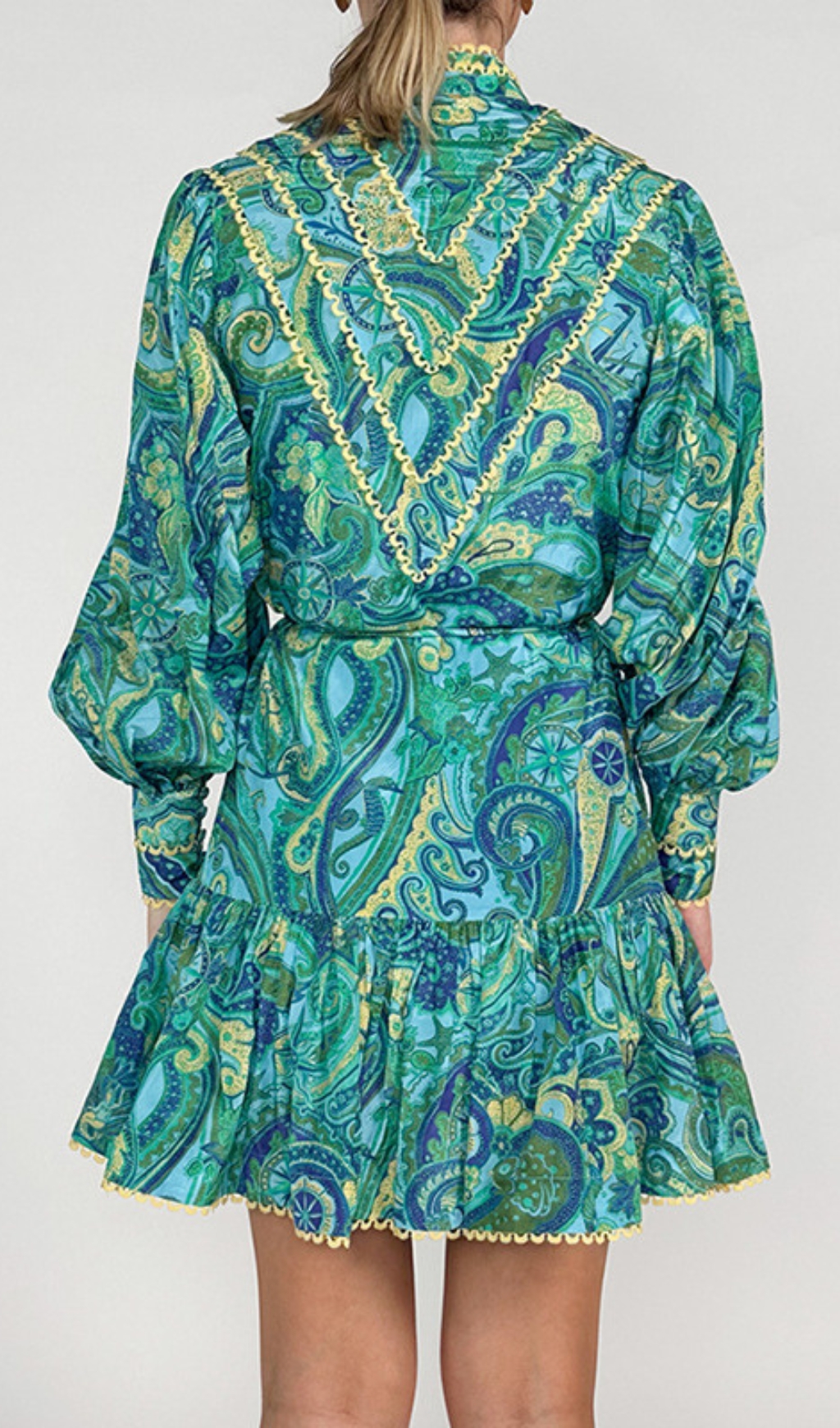 Fashionslee Women Bull Green Printed Long Sleeve Mini Dress