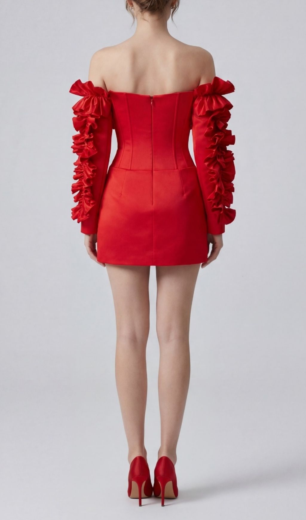 Fashionslee Women Kenna Red Off-Shoulder Ruffle Mini Dress