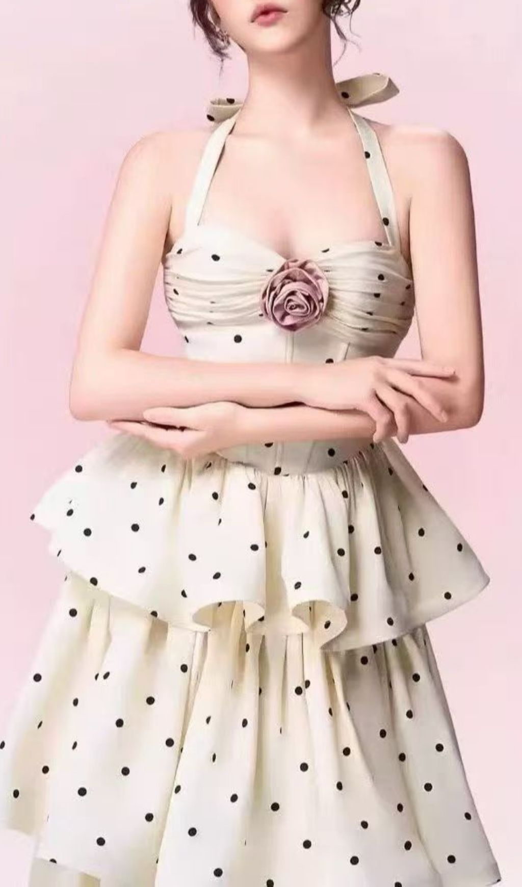 7fe67030ca67f468a08b7ca19863c385.jpg Fashionslee Women Kalenna Halter Corset Flower Dot Midi Dress
