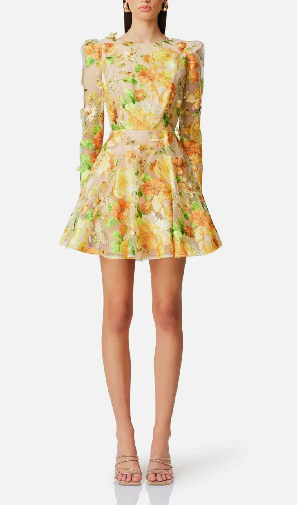 Fashionslee Women Empusa Yellow Flower Embroidery Mini Dress