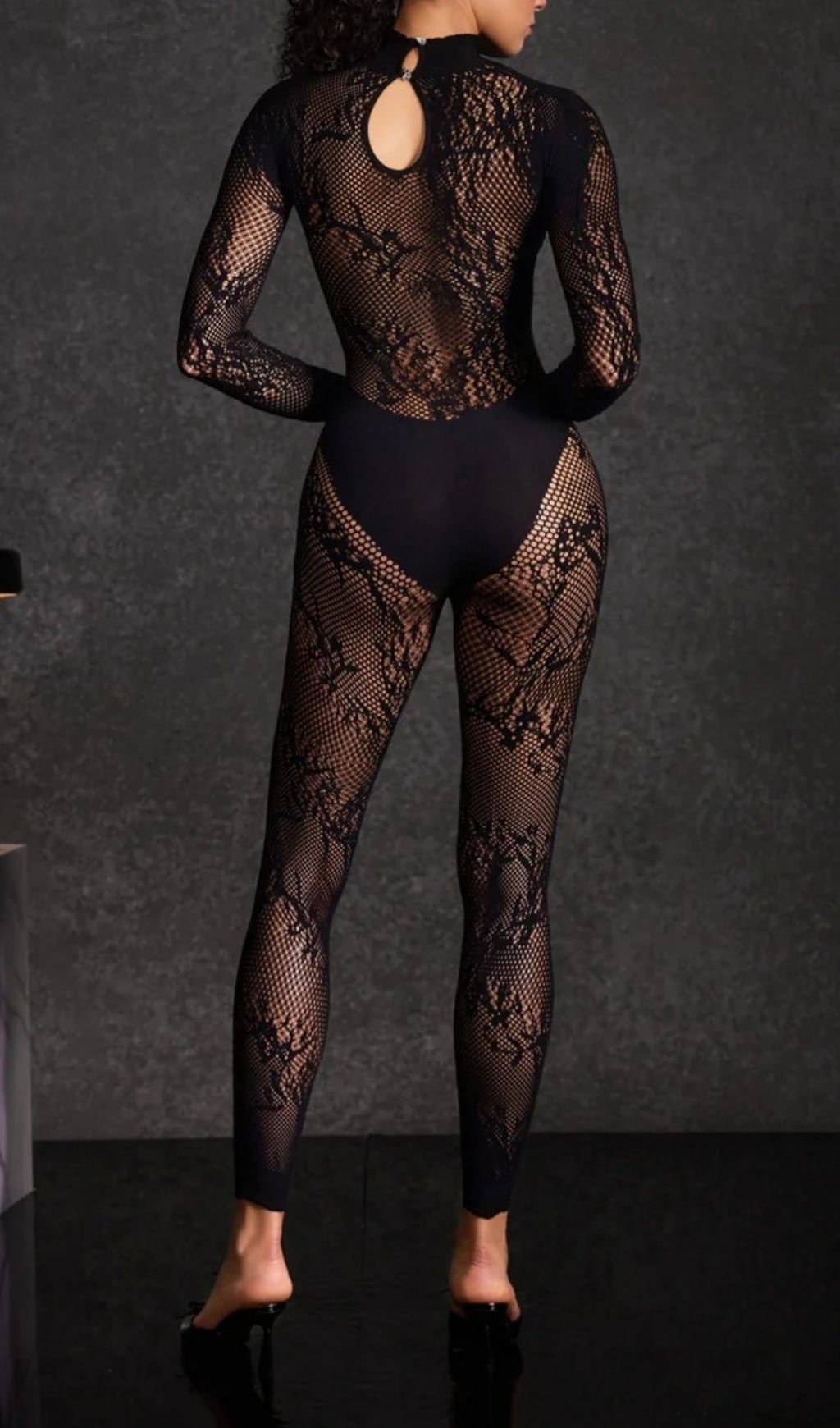 Fashionslee Women Hyetala High Neck Lace Cutout Jumpsuit