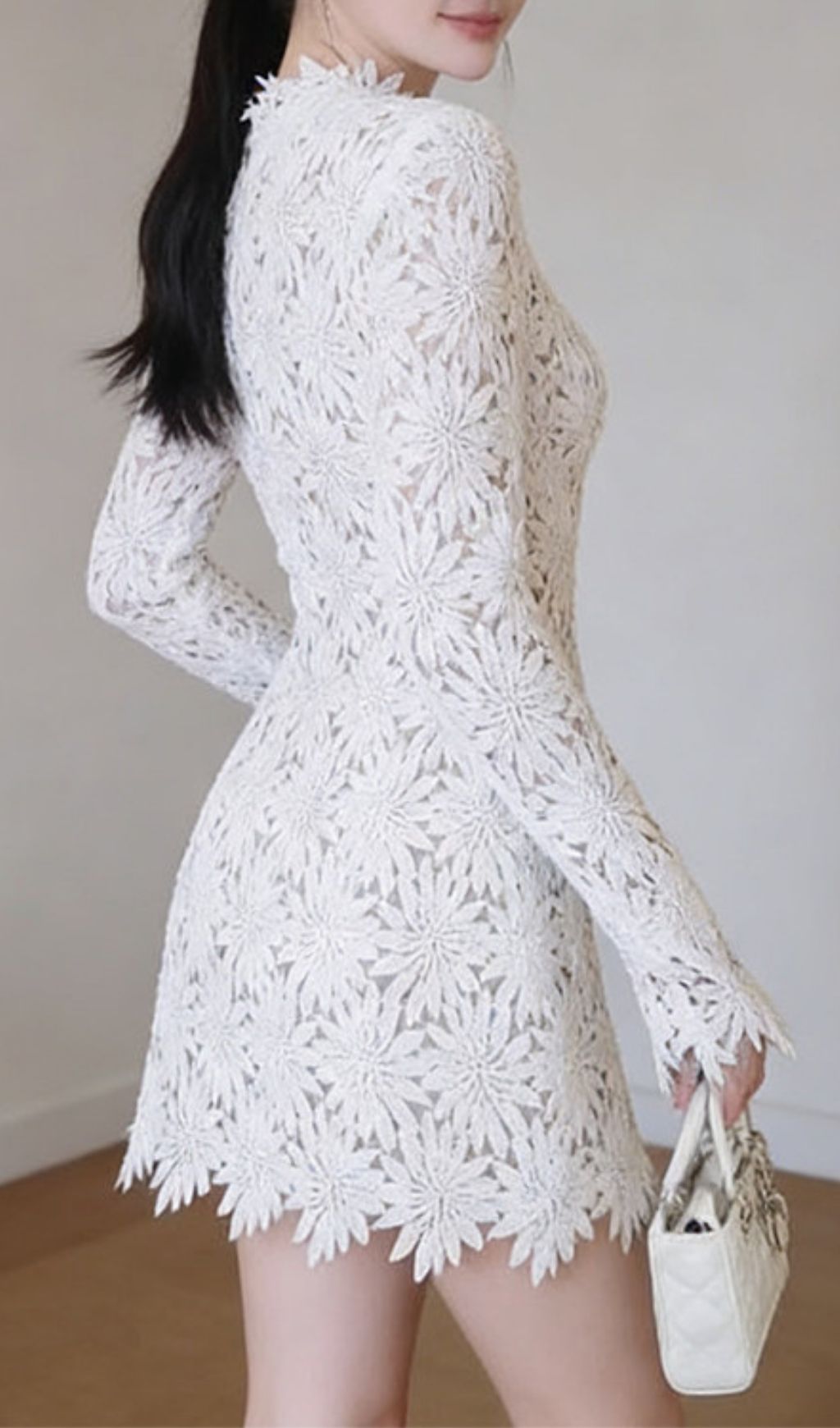 Fashionslee Women Kapila White Embroidery Long Sleeve Mini Dress