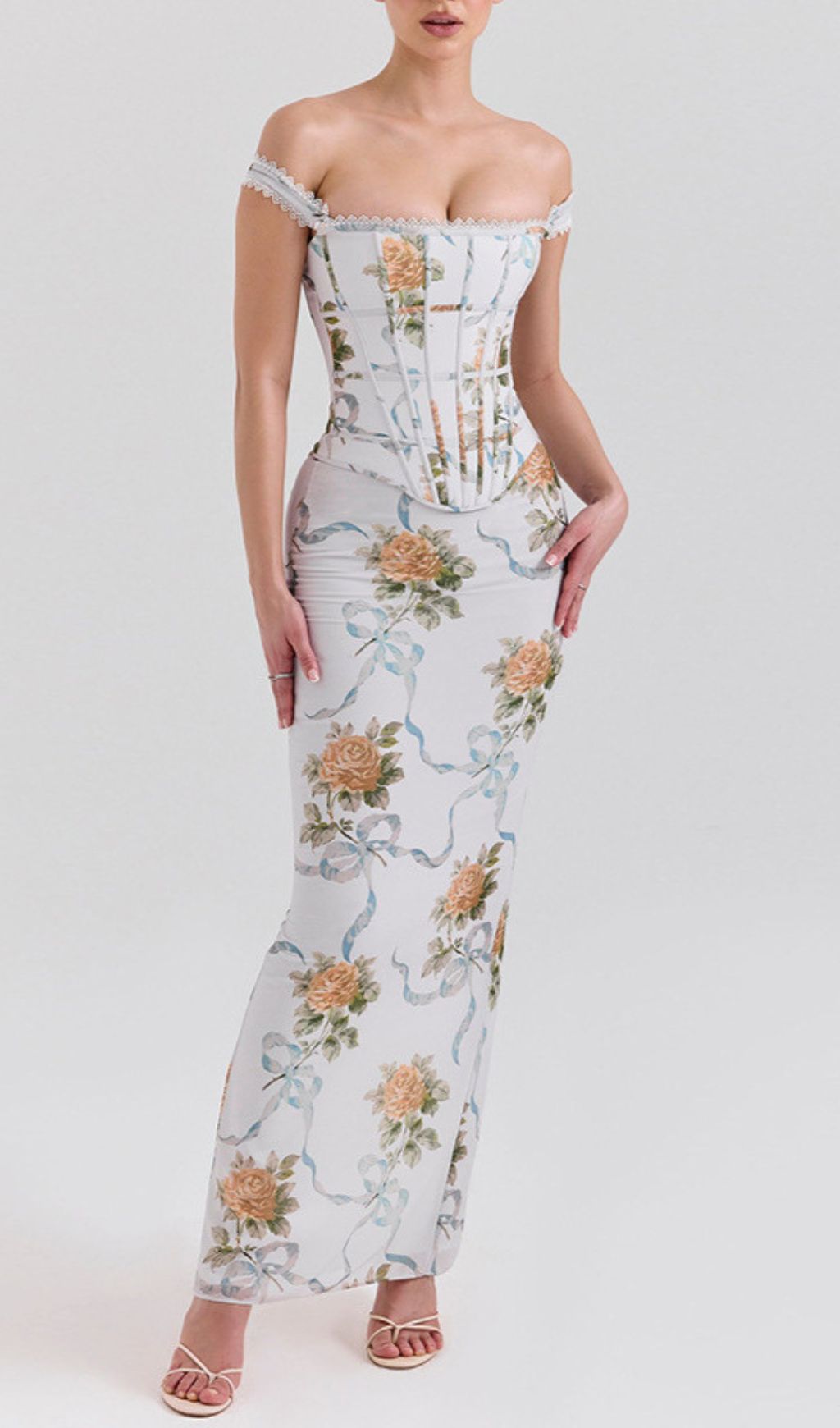 Fashionslee Women Isabeau Strappy Floral Corset Maxi Dress
