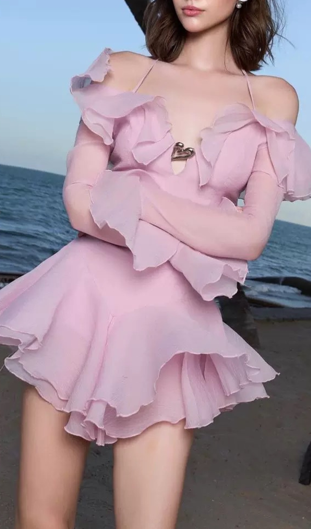 804c28bece97cc00041cb950148edc20.jpg Fashionslee Women Brandee Pink Long Sleeve Ruffle Hem Mini Dress