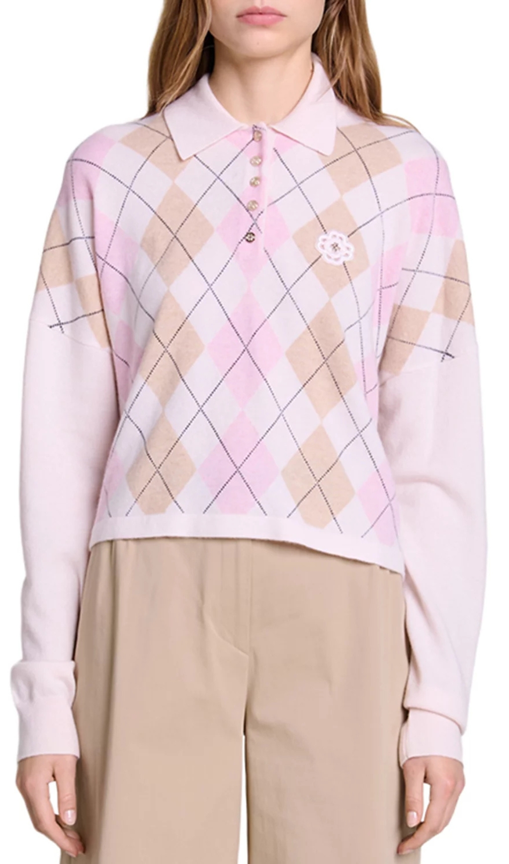 Fashionslee Women Magrille Check Print Polo Style Jumper