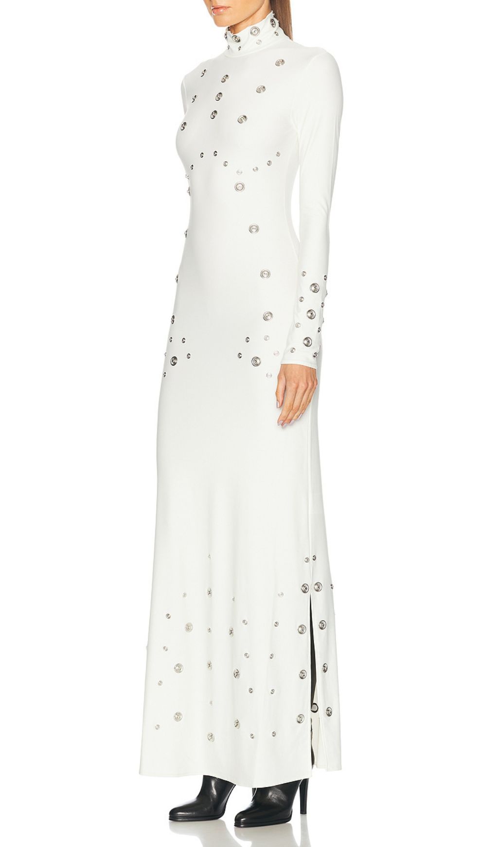 Fashionslee Women Ishana White Long Sleeve Embellished Maxi Dress