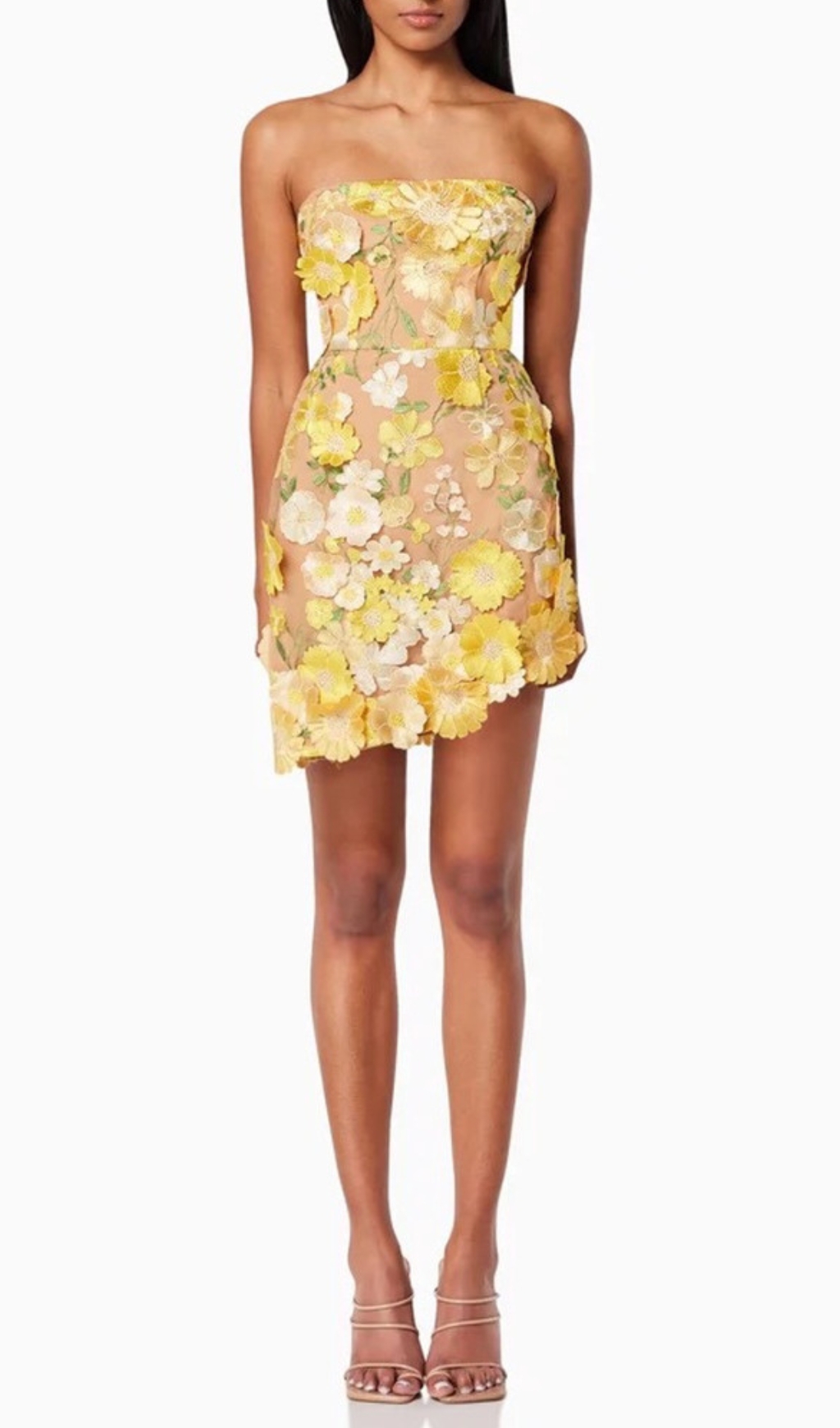Fashionslee Women Destinee Yellow Flower Embellished Mini Dress