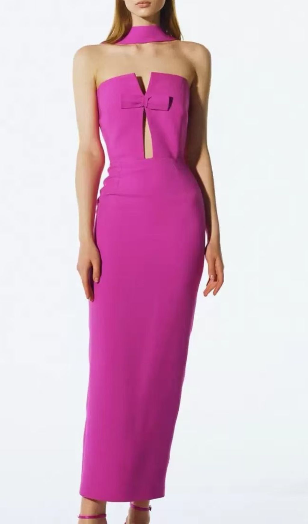 Fashionslee Women Detachable Neck Sleeveless Maxi Bandage Dress