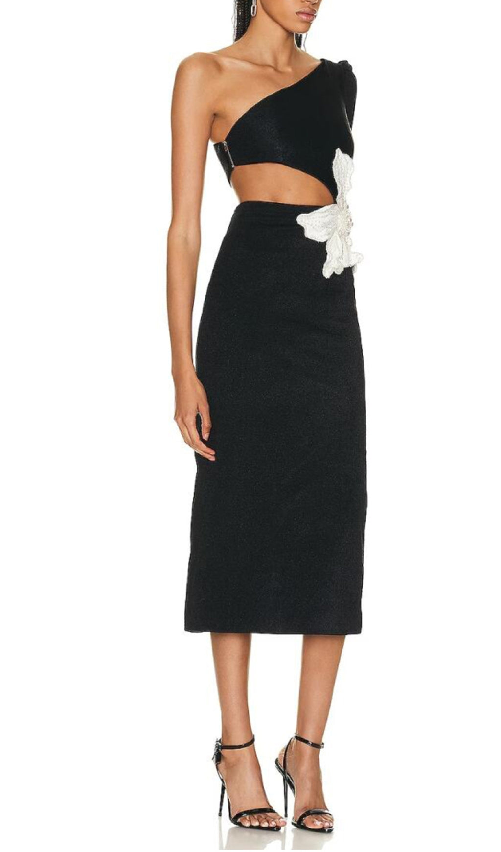 Fashionslee Women Aliyah Black Flower Bandage Midi Dress
