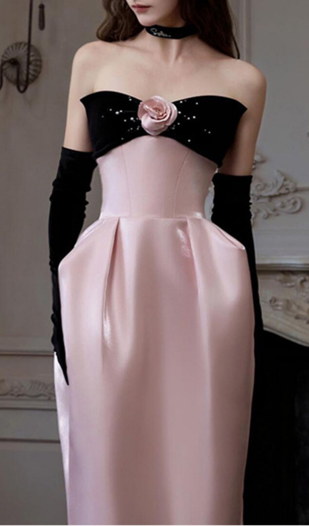 Fashionslee Women Karley Pink Strapless Flower Maxi Dress