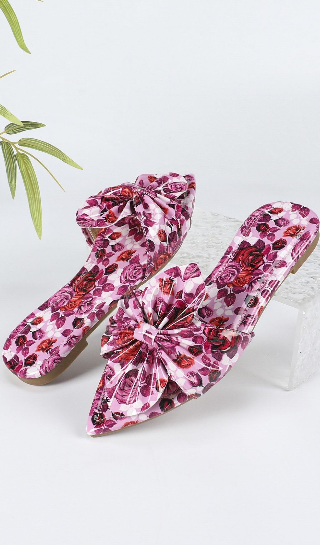 Fashionslee Women Kyri Rose Red Bow Floral Printed Sandals
