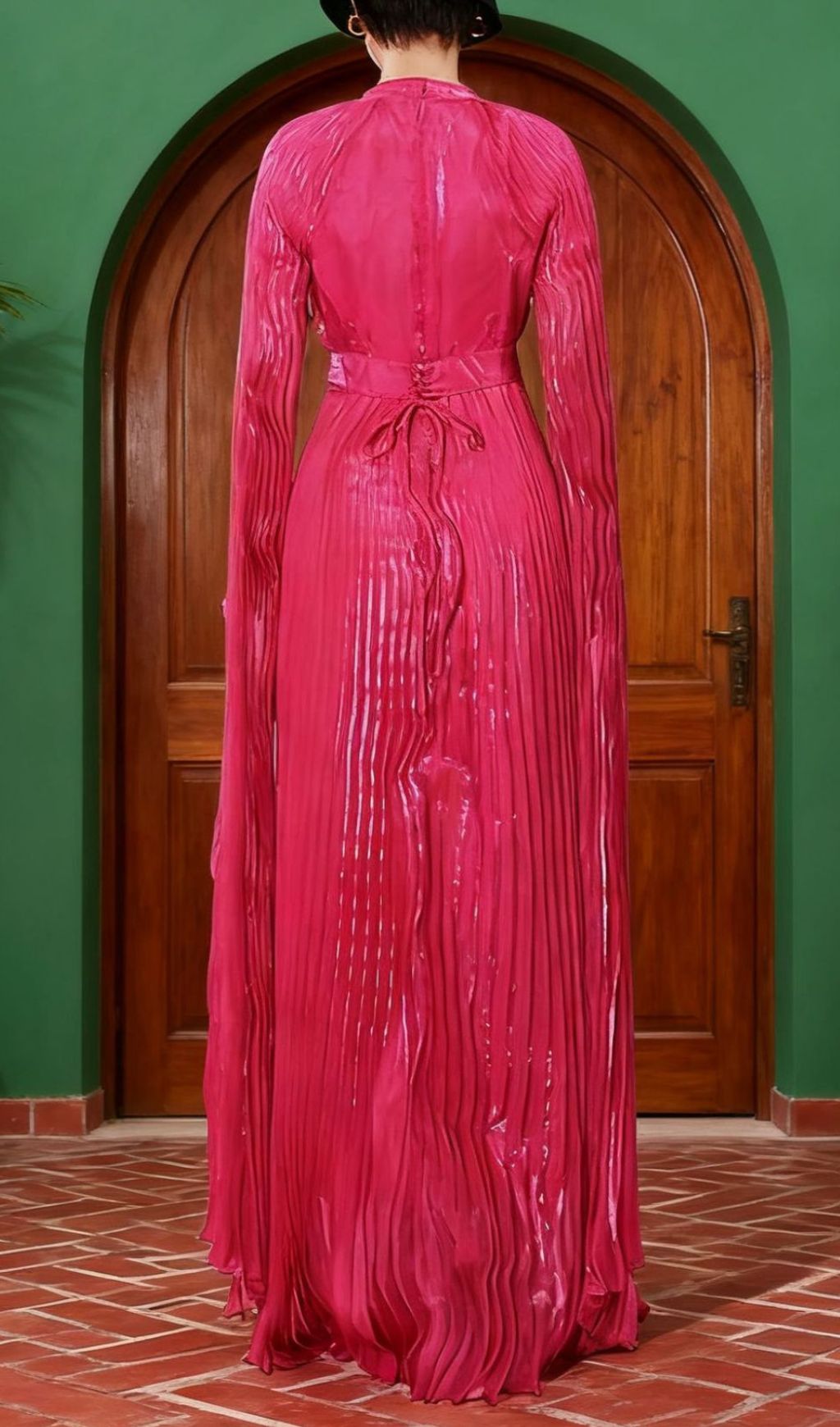Fashionslee Women Hodaya Pleated Long Sleeve Maxi Dress