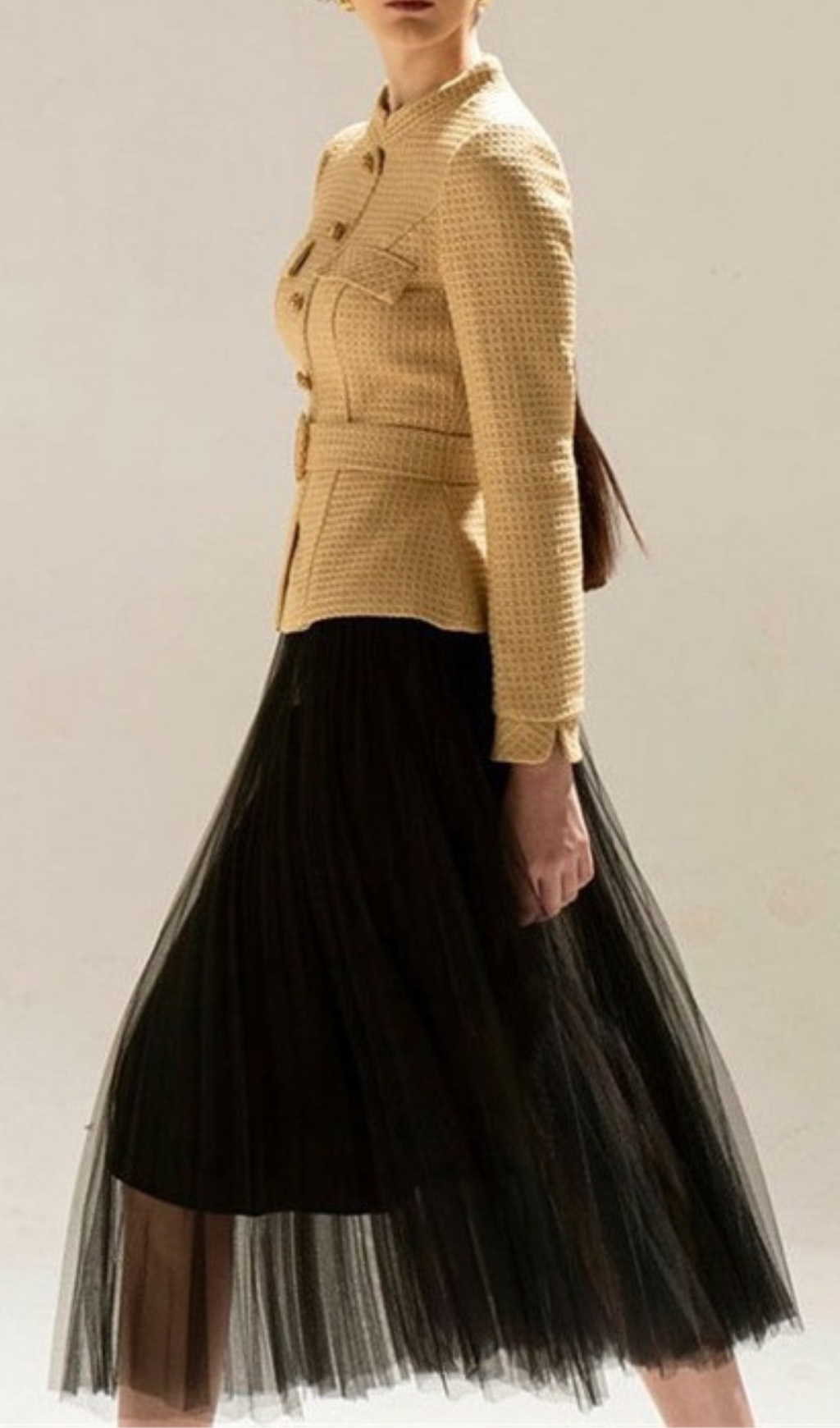 Fashionslee Women Ayaka Tweed Short Coat Mesh Skirt Suit