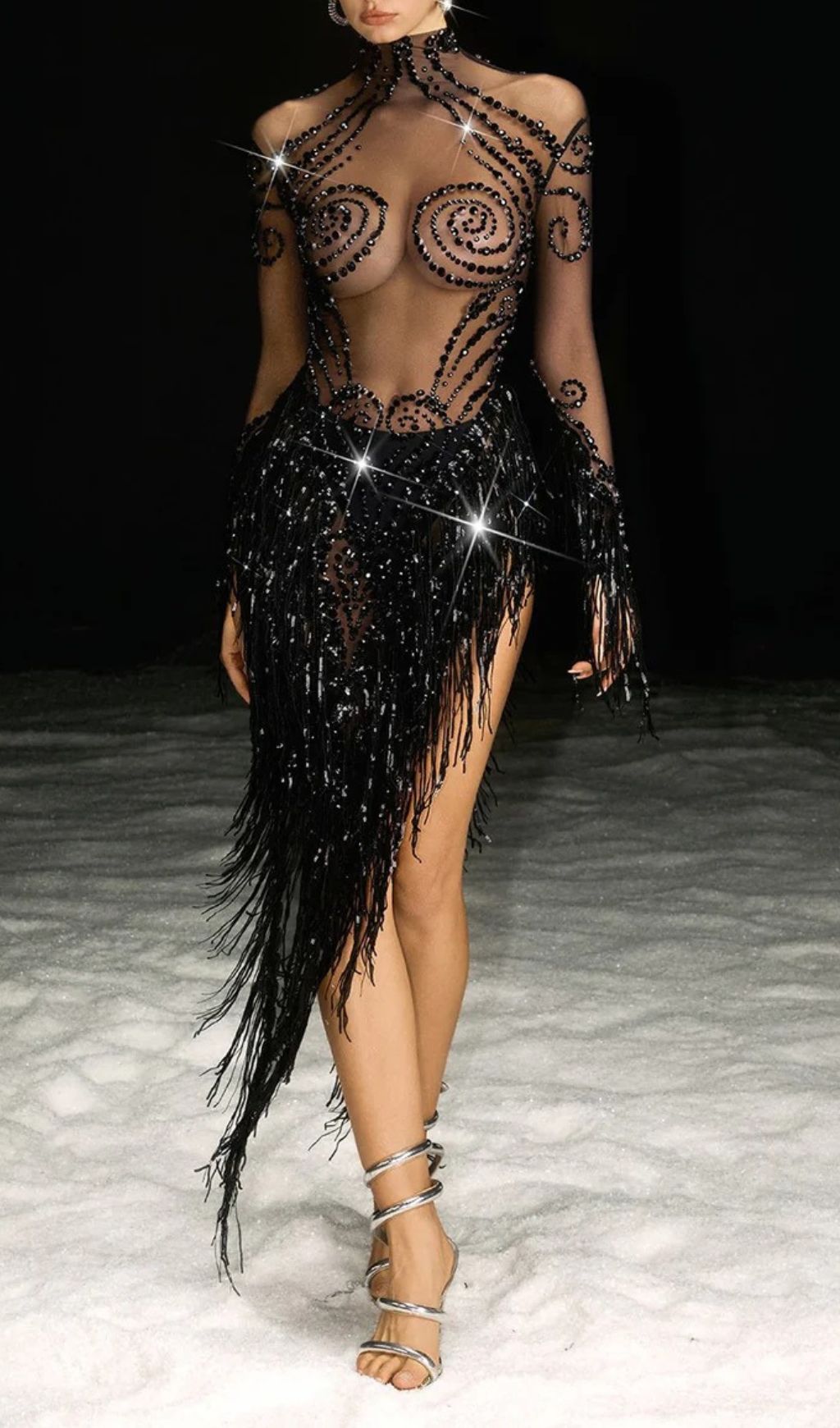 80e6504bb40fe491f61e31b2c0ea2083.jpg Fashionslee Women Nathari Rhinestone Fringe Mesh Dress