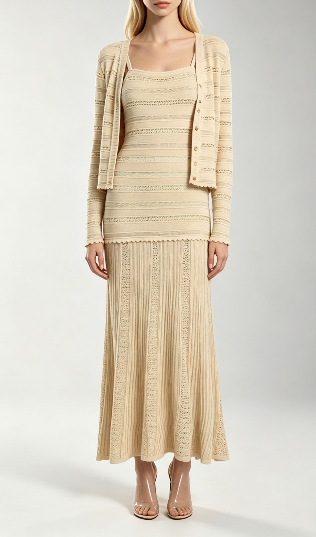 Fashionslee Women Kinsey Beige Knit Cardigan & Dress Set