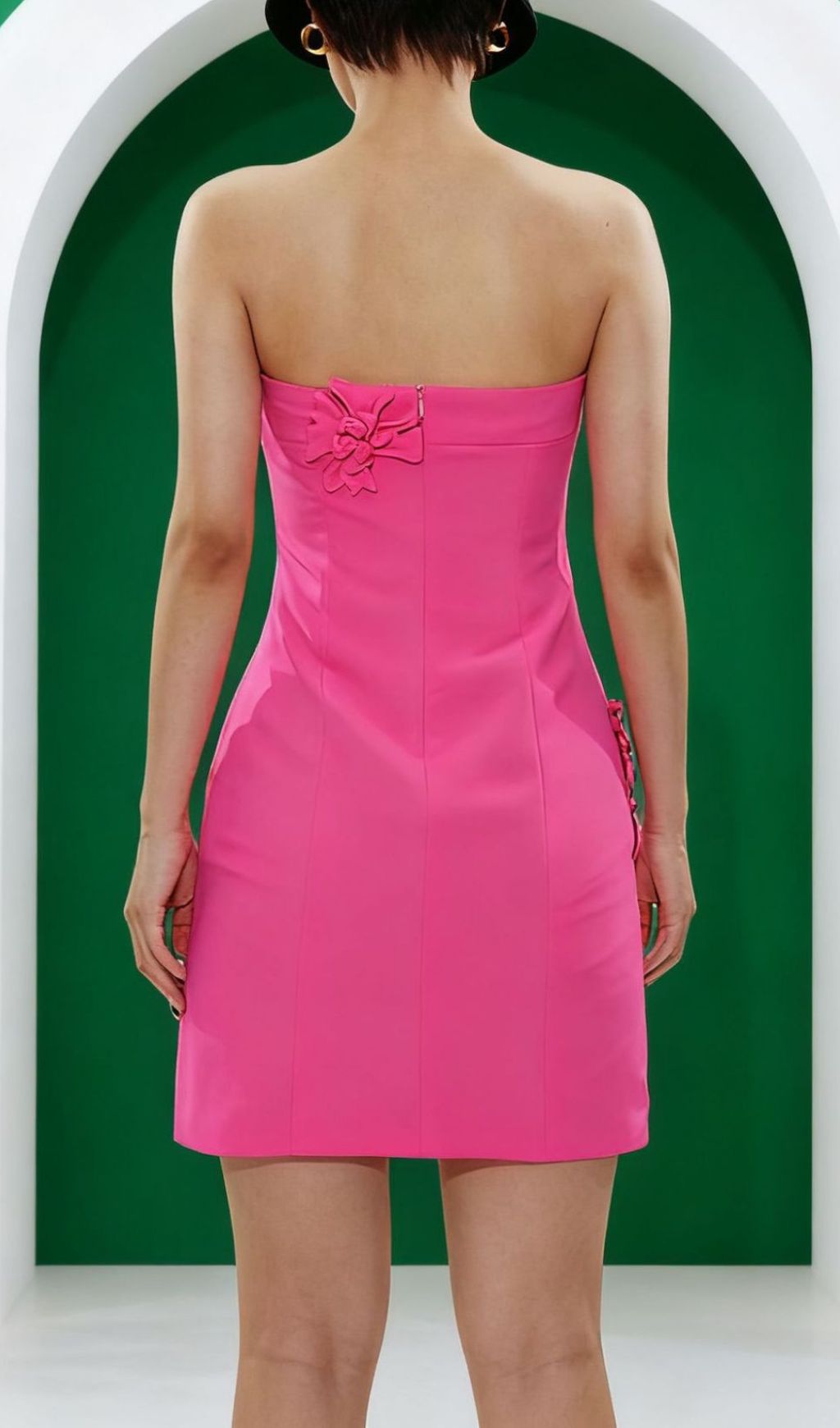 Fashionslee Women Holleen Pink Strapless Flower Mini Dress