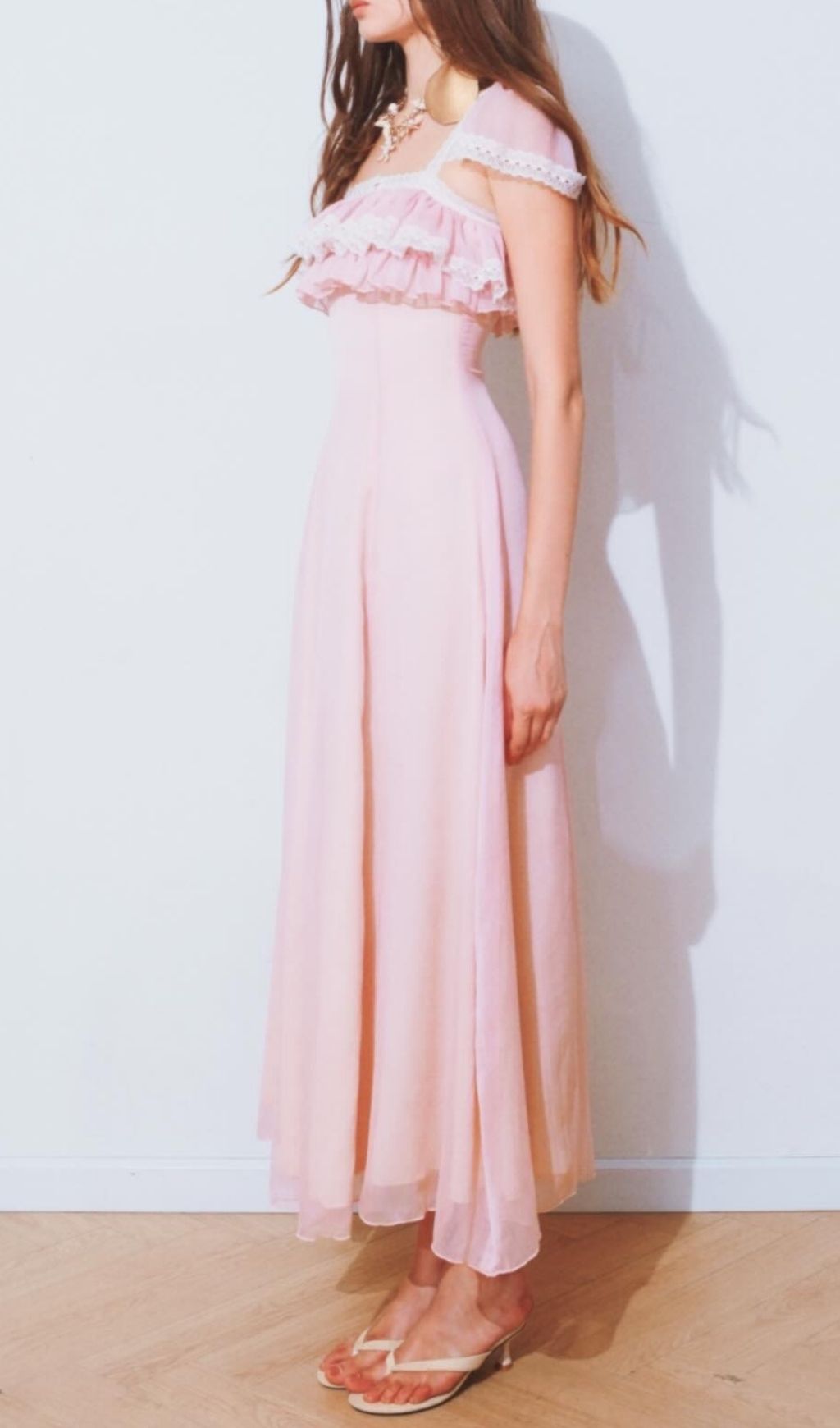 80fb2f922de23c8cd3eb65a0325fa11e.jpg Fashionslee Women Konnie Pink Ruffle Midi Dress