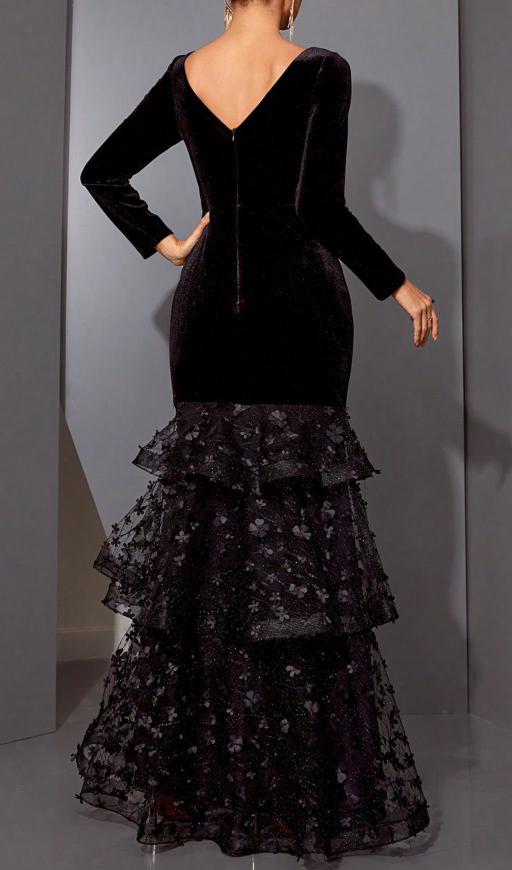 Fashionslee Women Hermine Black Long Sleeve Mesh Maxi Dress