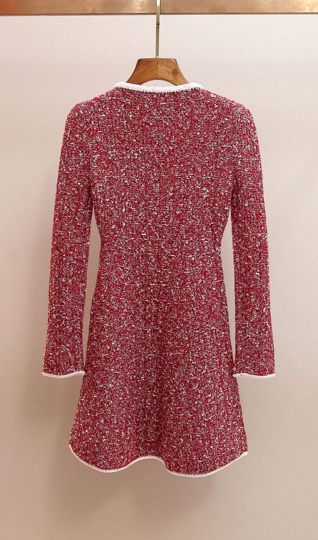 Fashionslee Women Jones Red Texture Long Sleeve Mini Dress