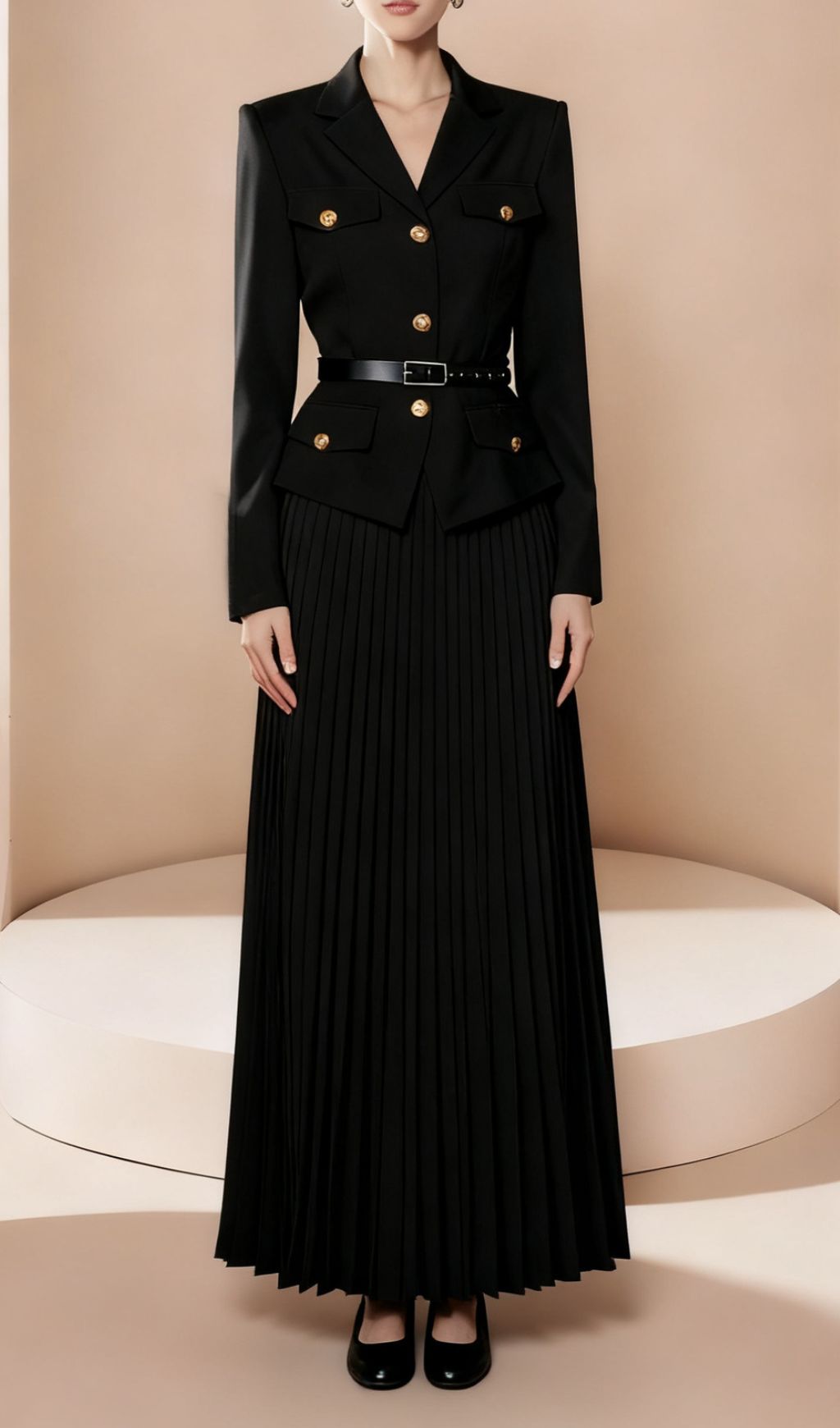 Fashionslee Women Ieva Black Blazer & Pleated Skirt Set