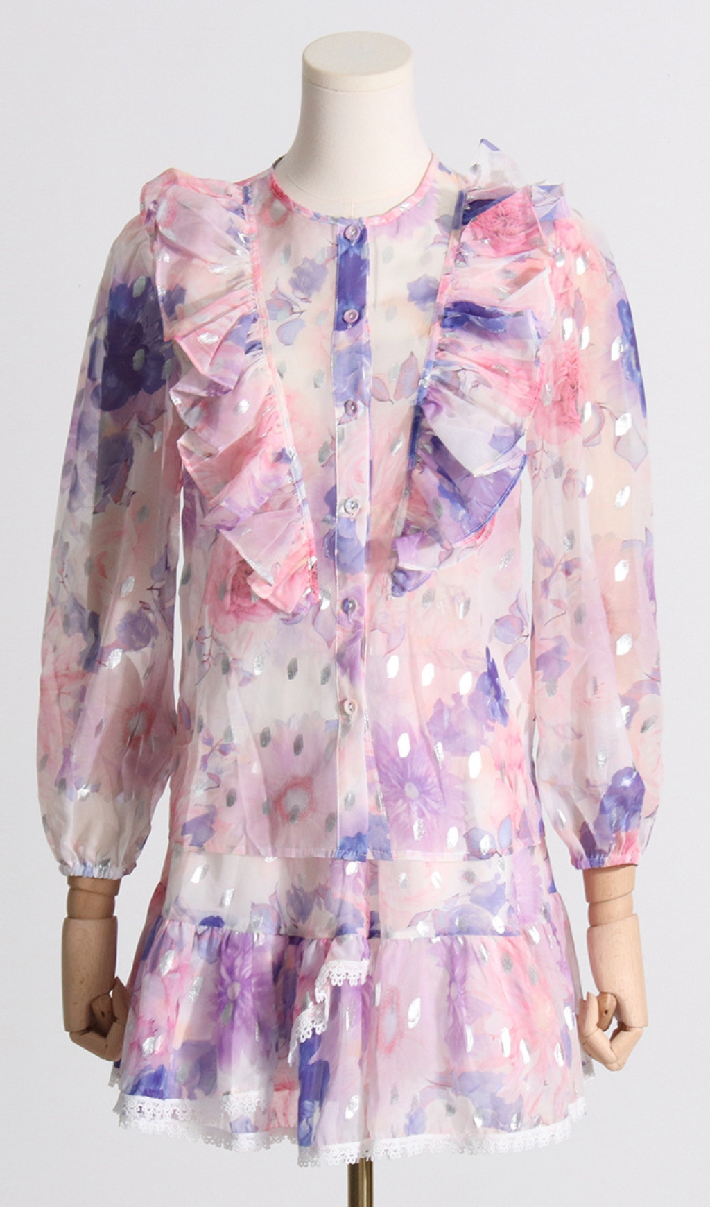 8160e562d89bb0626534de9b69586c52.jpg Fashionslee Women Elvina Purple Ruffle Printed Skirt Set