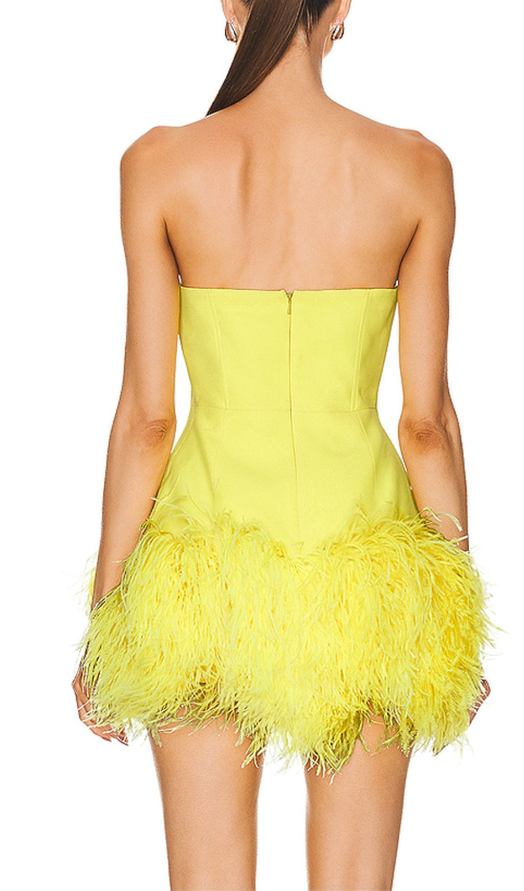 Fashionslee Women Yellow Neon Feathers Mini Dress