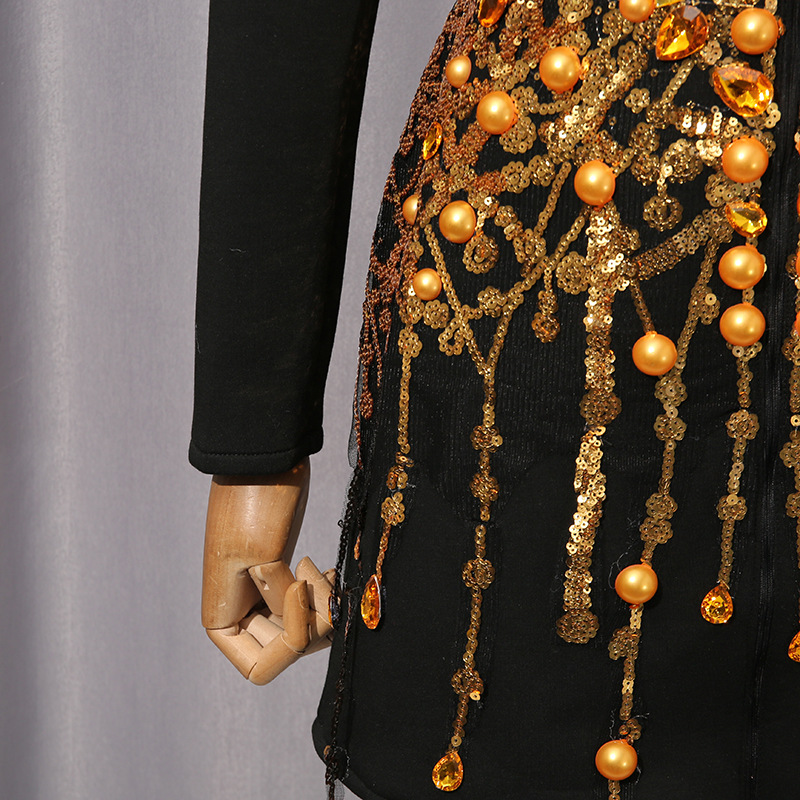 81726f083cde4b9104de0f232bfef942.jpg Fashionslee Women Isak Black Sequin Beaded Blazer Dress