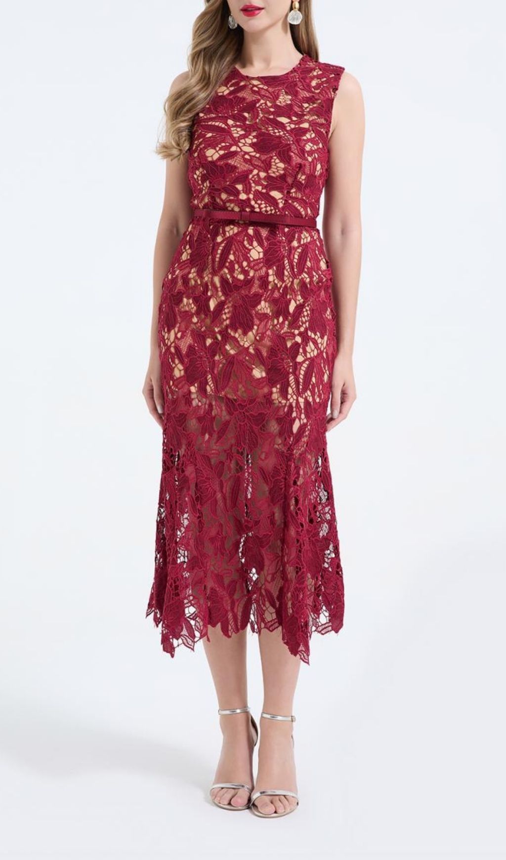 Fashionslee Women Mirexen Red Floral Cutout Midi Dress