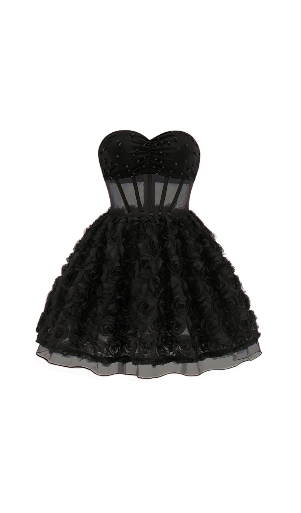 8191221fc6dcfd377601423b0579203e.jpg Fashionslee Women Eustacia Black Strapless Flower Corset Mini Dress