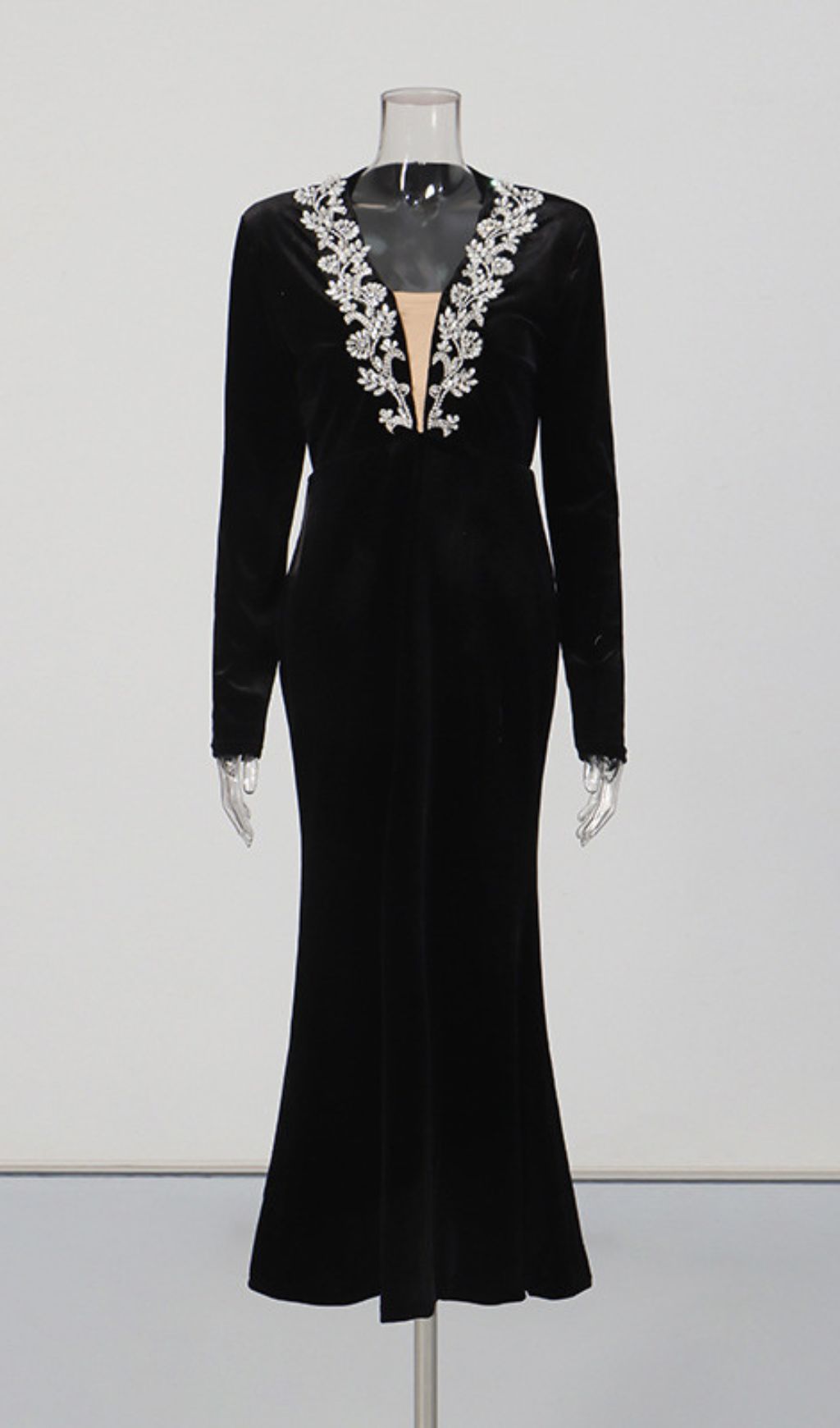 Fashionslee Women Kabira Black Diamante Long Sleeve Midi Dress