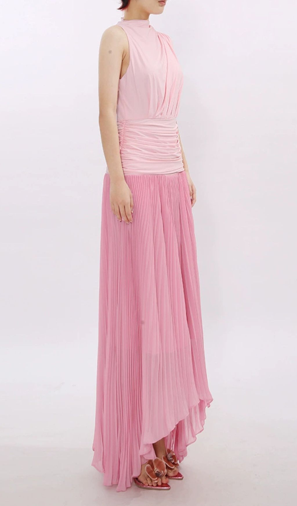 Fashionslee Women Juliana Pink Sleeveless Pleated Maxi Dress