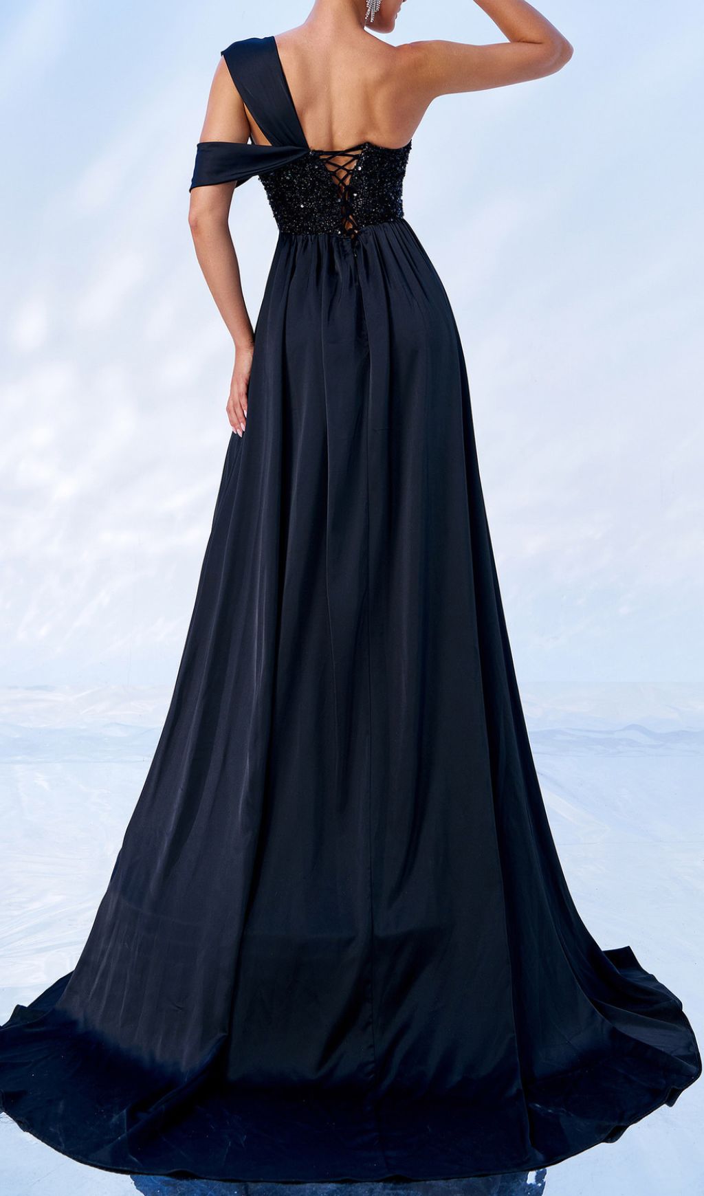 Fashionslee Women Fusa Black Sequin Corset Maxi Dress