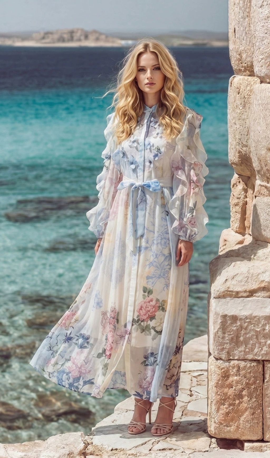 Fashionslee Women Kotone Printed Long Sleeve Maxi Dress