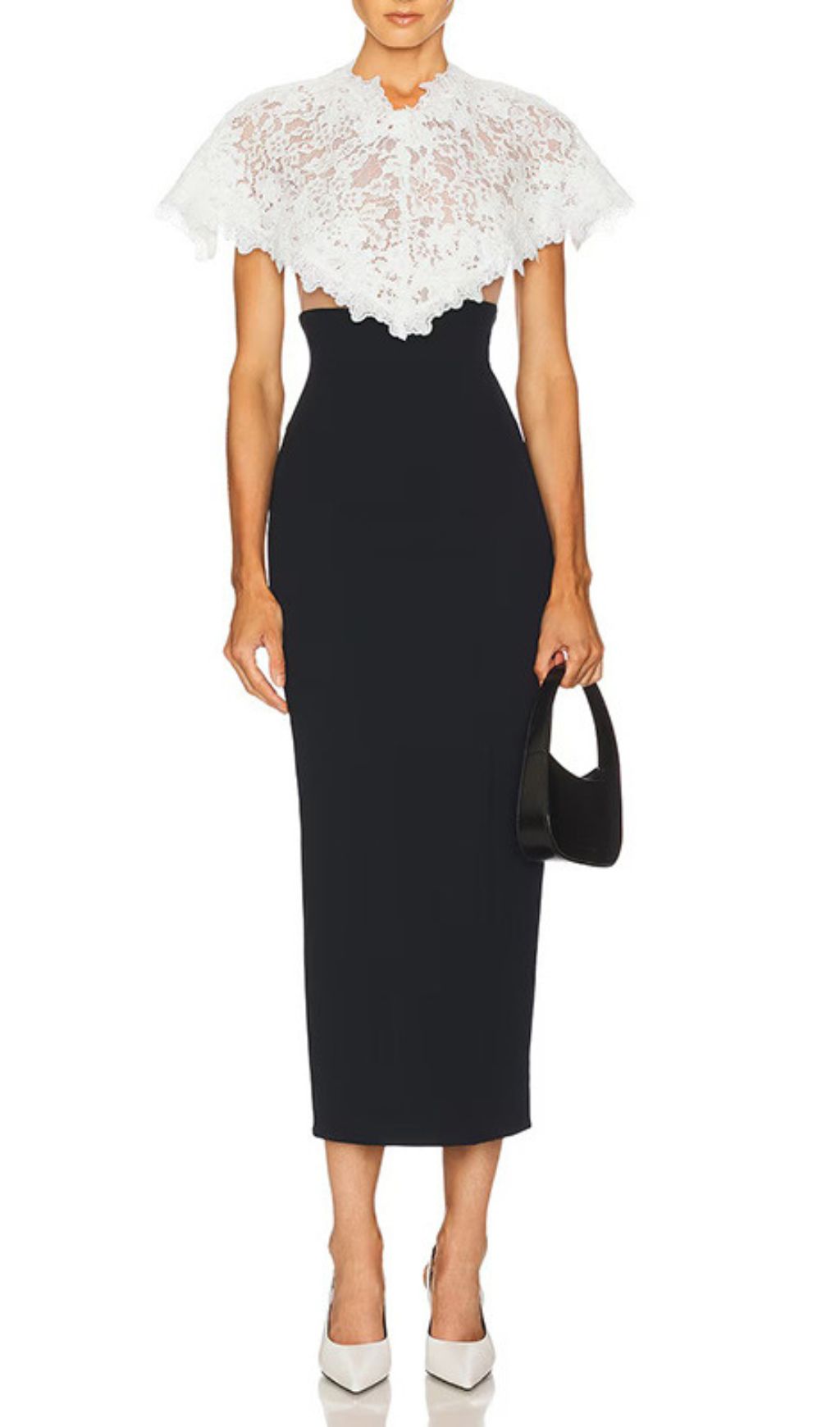 Fashionslee Women Ivy Black Midi Dress With Lace Shawl