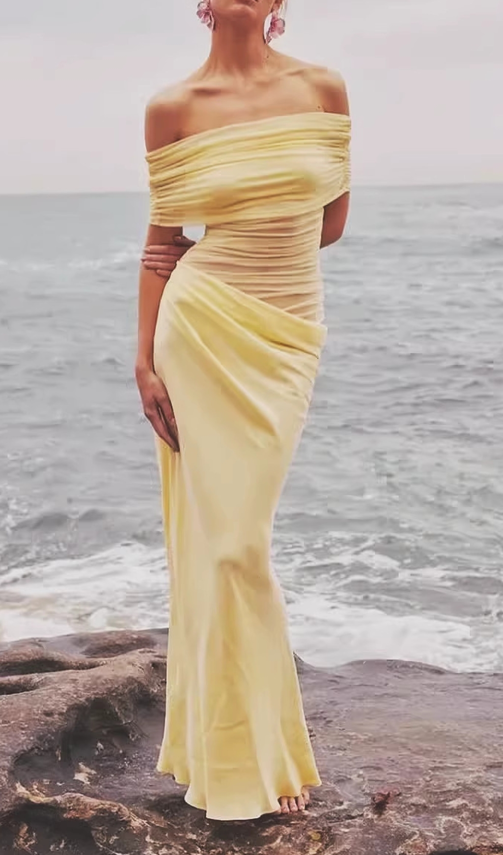 Fashionslee Women Dallan Off-Shoulder Mesh Maxi Dress