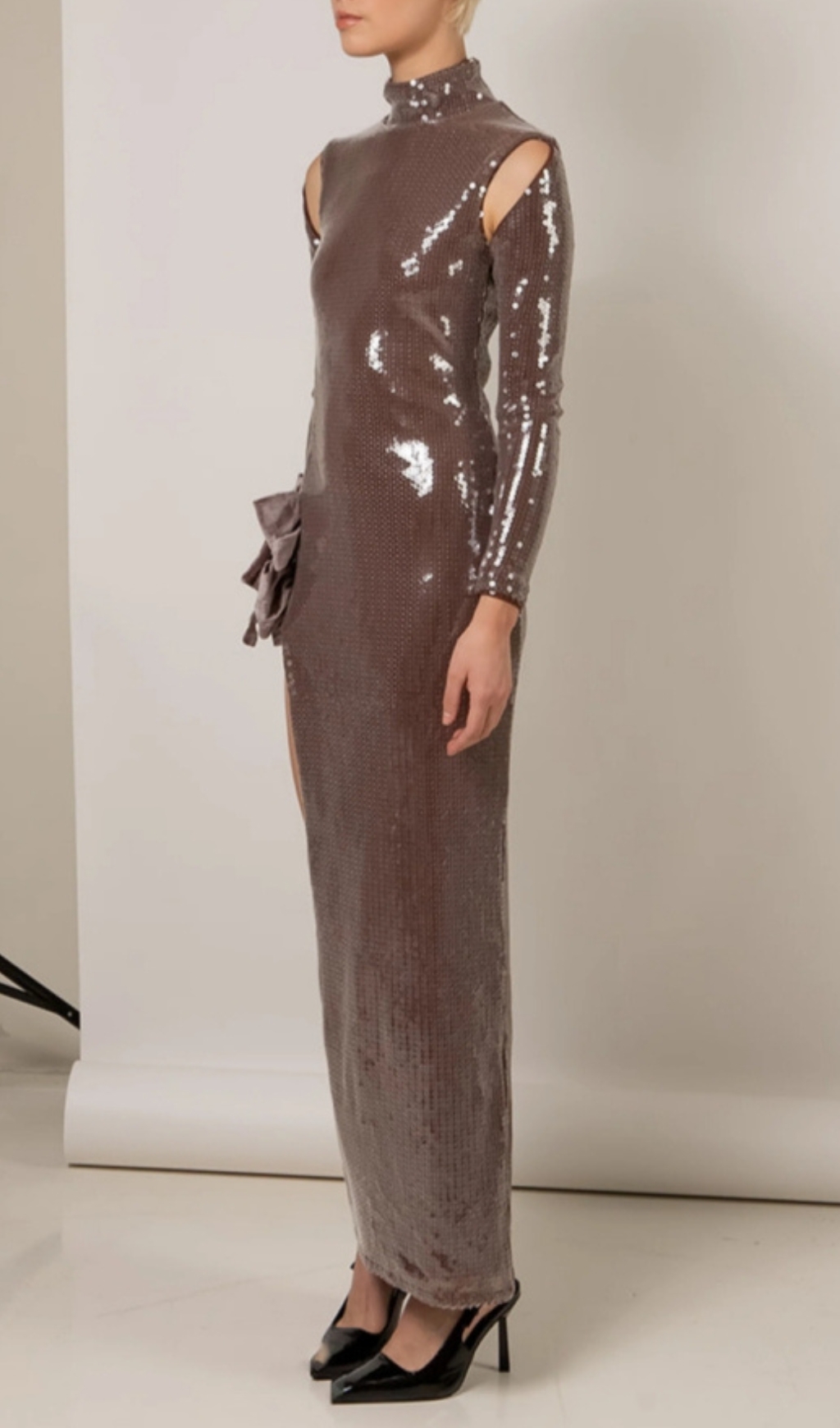 82138cb0f0fb29616de83c75fe420051.jpg Fashionslee Women Bash Brown Long Sleeve Bow Sequin Maxi Dress