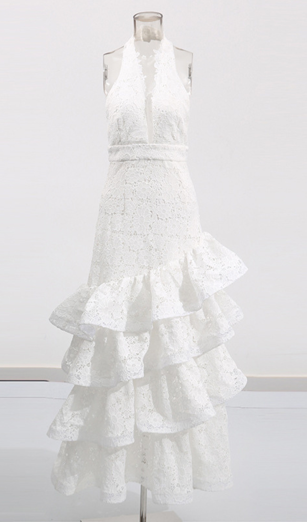 821b895e786312cd2309e955705022d0.jpg Fashionslee Women Ellie White Halter Embroidery Ruffle Maxi Dress