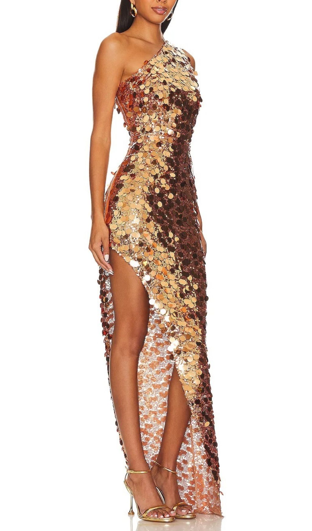 Fashionslee Women Jorja Gold Sequin One-Shoulder Maxi Dress