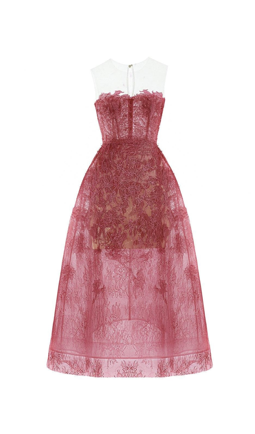 Fashionslee Women Allyson Rose Red Floral Lace Embroider Midi Dress