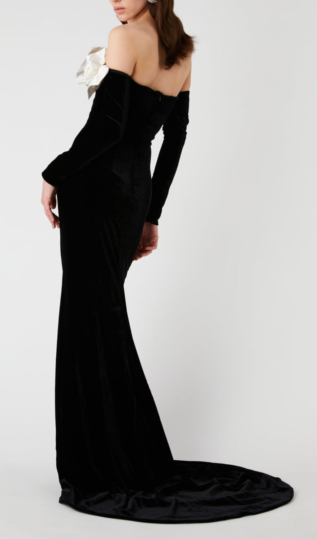 Fashionslee Women Binnie Black Bow Flower Velvet Maxi Dress