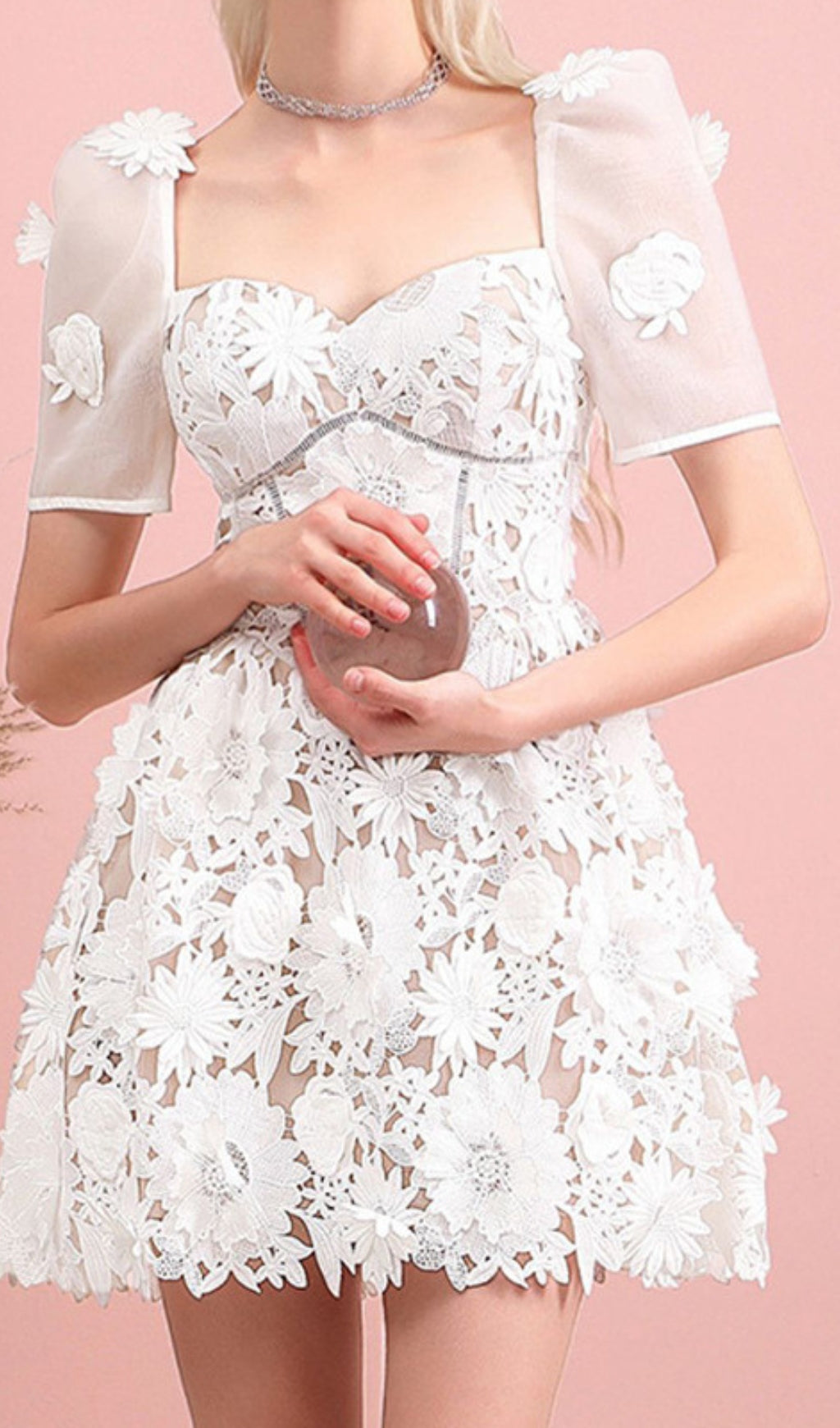 Fashionslee Women Lace Panel Design Mini Dress White