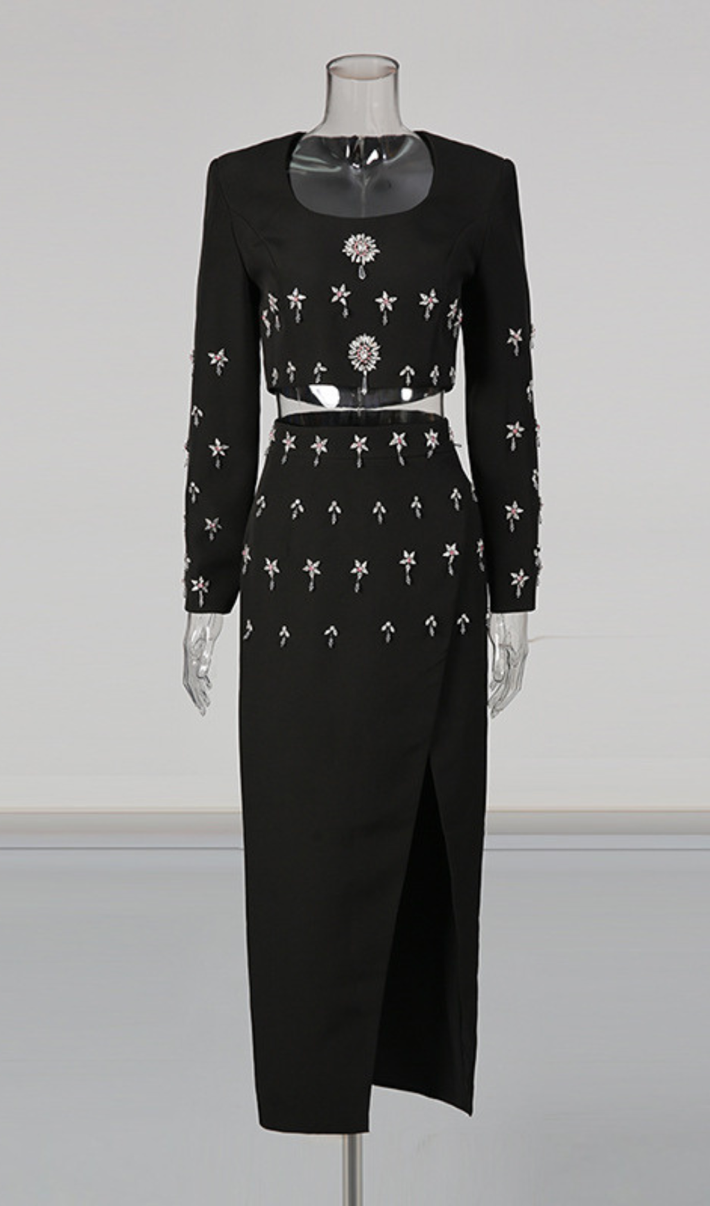 829bf051699d94a8d782e3532c748993.png Fashionslee Women Ghadir Black Crystal Embellished Two-Piece Set