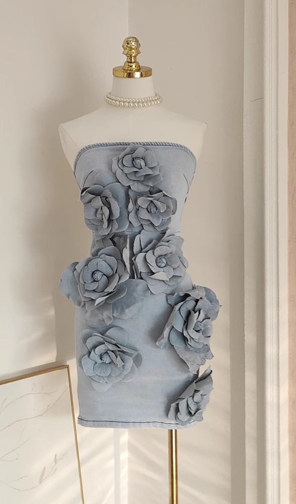TRENDING STRAPLESS FLOWER DENIM MINI DRESS - OWNCI TRENDING STRAPLESS FLOWER DENIM MINI DRESS - OWNCI